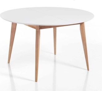 Oresteluchetta Mesa Redonda Extensible Blanca Patas Roble 120-160cm Provy