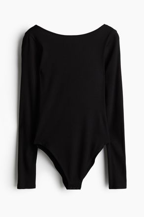 H&M Gerippter Body mit U-Ausschnitt hinten - Schwarz