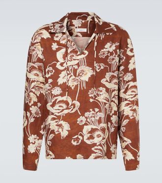 Commas Floral tie-neck linen shirt