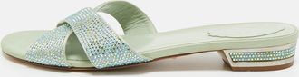 Rene Caovilla Ren&eacute; Caovilla Blue Satin Crystal Embellished Flat Slides