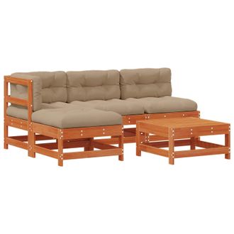 vidaXL Conjunto De Sof&aacute;s De Jard&iacute;n 5 Pcs Marr&oacute;n Cera Vidaxl