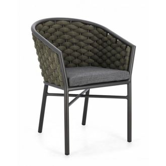 Konte Design Lote de 4 sillones de aluminio antracita y tejido de cuerda verde