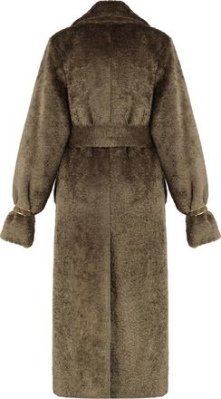 Darkpark Womens Eco-Fur Long Trench Coat Green Polyester Faux Fur & Shearling
