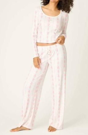 PJ Salvage Roses Petal Dream Pointelle Open Leg Pants In Ivory