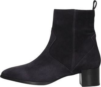Notre-V Blauwe Su&egrave;de Enkellaarsjes Stijlvol Model - Dames - Laarzen met Hak - Blauw - 38 EU - Su&egrave;de - Schoenen