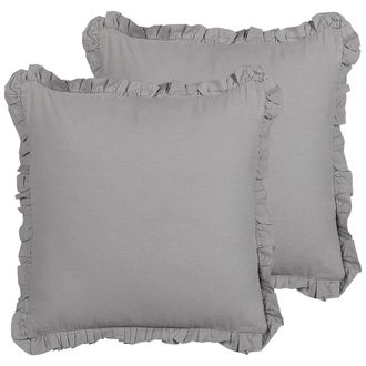 Beliani Conjunto De 2 Cojines De Lino Gris 45 X 45 Cm Borlas Flecos Accesorio Glabra