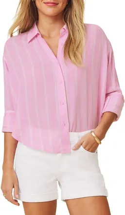 Splendid Jaylei Stripe Modal Button-Up Top in Blush Pink/multi at Nordstrom, Size X-Large