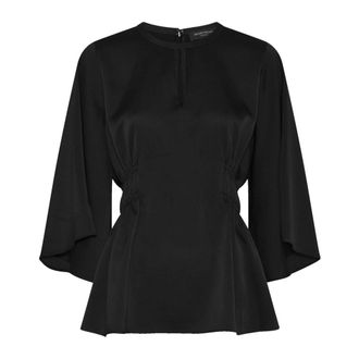 Bruuns Bazaar Overhemden, Dames, Zwart, M, Leer, Elegante Zwarte Blouse met Vleermuismouwen