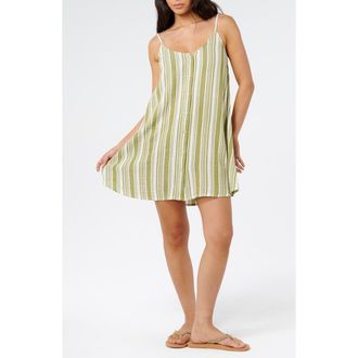 Rip Curl Surf Stripe Cotton Gauze Cover-Up Dress in Olive at Nordstrom, Size Xx-Large