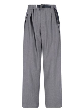 White Sand Grey Belted Straight-Leg Pants