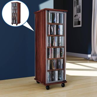 VCM Wood CD DVD Stand Shelf Valenza Glass Door in Walnut