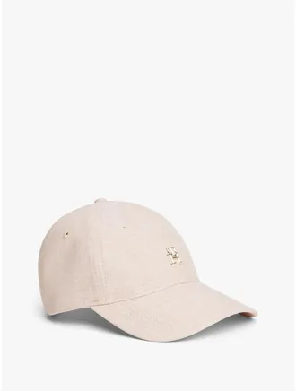 Tommy Hilfiger Womens Monogram Logo Linen-Blend Baseball Cap - Clayed Pebble