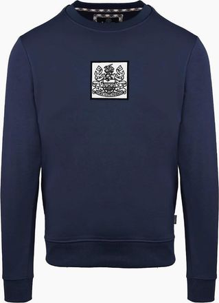 Aquascutum Mens Crew Neck Ribbed Collar Long Sleeve Sweatshirt - Navy - Size: 2X large