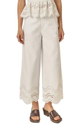English Factory Eyelet Wide Leg Linen Pants in Off White at Nordstrom, Size X-Small