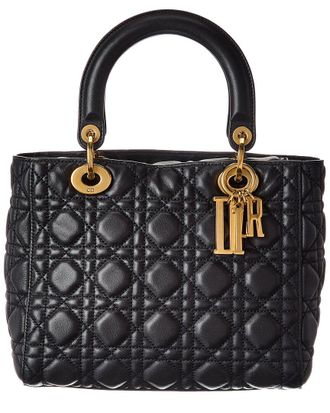 Dior Black Calfskin Leather Cannage Medium Supple Lady Dior (Authentic Pre- Loved)