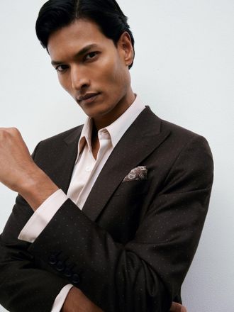 Reiss Brown Single-breasted Polka-dot Blazer Tailored-fit Wool-blend, 38R