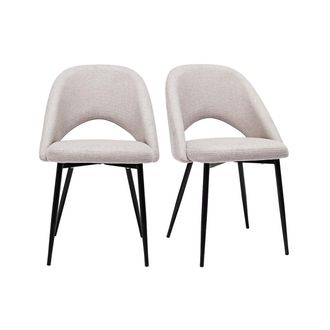 Miliboo Set De 2 Sillas Vintage De Tejido Efecto Aterciopelado Texturizado Beige Y Metal Negro Cosette