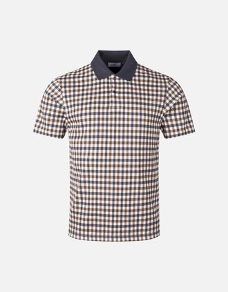 Aquascutum Mens Micro Check Navy Polo Shirt - Size: 40