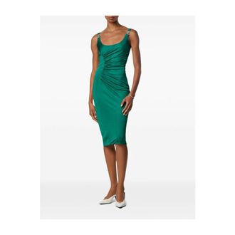 Versace Midi Dresses, female, Green, Size: XS Viscose Jersey Gathered Midi Dress