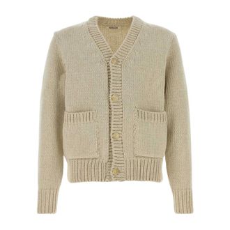 Auralee Cardigans, male, Beige, Size: XL Wool Cashmere Felted Knit Cardigan