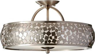 Loops 3 Bulb Semi Flush Light Metal Pieces Organza Shade Brushed Steel LED E27 60W