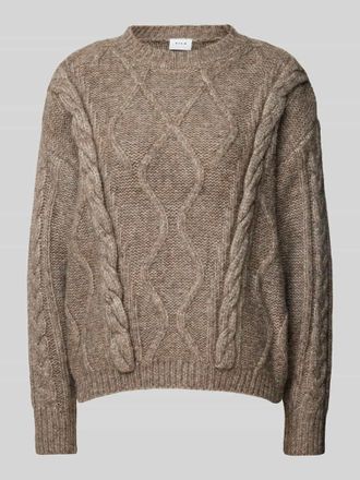 Vila Strickpullover mit Zopfmuster Modell TOYA in Taupe, Gr&ouml;&szlig;e M