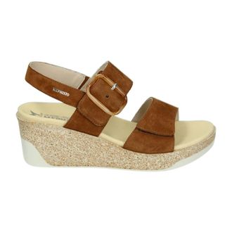 Mephisto Sportieve Sandalen in Cognac Nubuck - Dames - Sleehakken - Bruin - 37 EU - Leer - Schoenen
