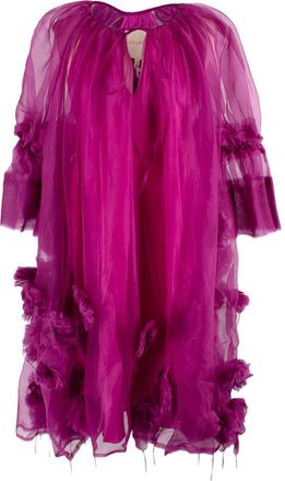 Roksanda Ilincic Purple Silk Tulle Floral Applique Dress Size M