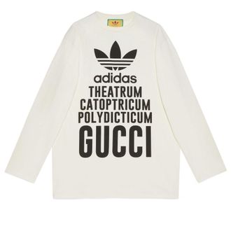 Gucci (WMNS) Gucci x adidas Oversized Cotton Jersey Long Sleeve T-Shirt White 721393-XJEXL-9095