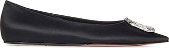 Amina Muaddi Camelia Flat Black Silk Satin Ballet Flats