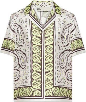 Tory Burch Silk Printed Shirt - Dames - Overhemden - Beige - M - Leer - Overhemden