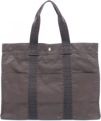 Herm&egrave;s Gray Nylon Canvas Tote Bag (Pre-Owned)