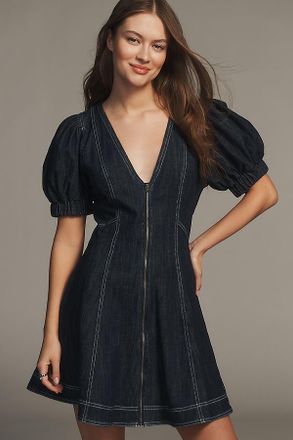 Pilcro The Calder Puff-Sleeve Denim Mini Dress