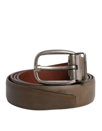 Dolce & Gabbana Brown Leather Classic Metal Logo Buckle Mens Belt