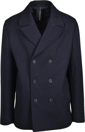 Hamaki-Ho Double-Breasted Navy Peacoat with Textured Fabric Blend