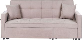 Beliani Sofa Bed Taupe Fabric Upholstered Sleeping Function Decorative Tufting with Cushions Modern Living Room GLOMMA