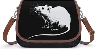 Generic White Silhouette Rat Crossbody Bag Womens Handbag PU Message Bags Shoulder Purse with Adjustable Strap