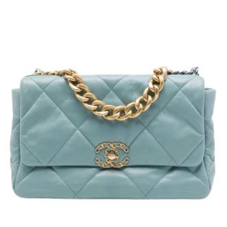 Chanel Pre-owned Large 19 Flap Bag - Dames - Pre-owned - Blauw - Maat: ONE Size Leer