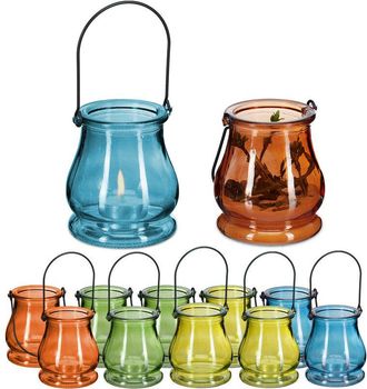 Relaxdays Relaxdays Lanterns Set of 12, Decorative Candle Holders for Outdoors & Indoors, H x D: 10 x 8,5 cm, Glass, Multicoloured