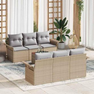 vidaXL Vidaxl - Conjunto De Sof&aacute; De Jard&iacute;n 7 Pcs Beige Polirat&aacute;n