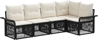 vidaXL Conjunto De Sof&aacute;s De Jard&iacute;n 5 Uds. Negro Rat&aacute;n Sint&eacute;tico Vidaxl