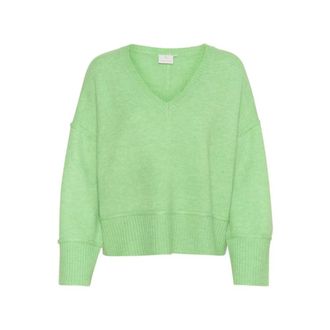Kaffe Lentebloemen V-hals Pullover Sweater - Dames - V-hals truien - Groen - XS - Wol - Truien & Vesten
