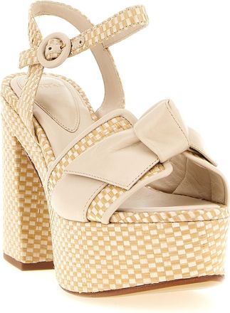 Alexandre Birman Womens Woven Leather Platform Sandal Beige Cowhide Heels