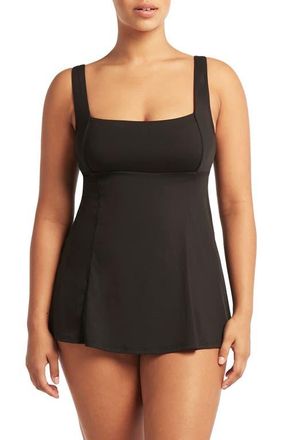 Sea Level Australia Square Neck One-Piece Swimsuit Dress in Black at Nordstrom, Size 14 Us