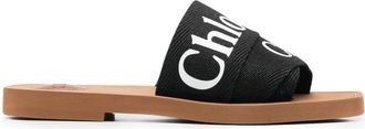 Chloé Woody Canvas Slides - Womens - Linen/Flax/Polyethylene Vinyl Acetate (PEVA)