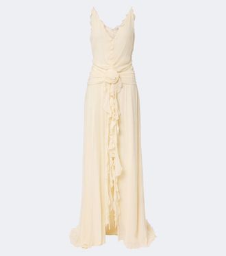 Blumarine Vestido largo de georgette con volantes