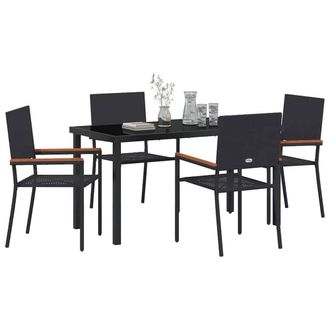 Berkfield Home Modern 5 Piece Garden Dining Set Black Poly Rattan