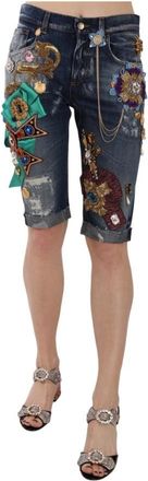 Dolce & Gabbana Kristalversierde Denim Shorts - Dames - Denim shorts - Blauw - XS - Denim - Korte Broeken