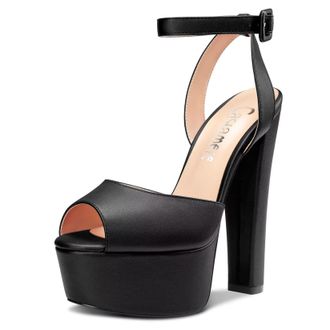 Castamere Women Chunky Block High Platform Heel Peep Open Toe Sandals Ankle Strap Slingback Buckle Party Shoes Black 3.5 UK
