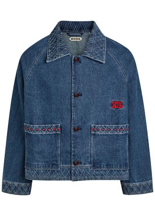 Bode Embroidered Denim Jacket - Indigo - XL